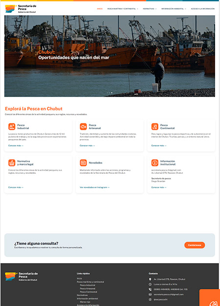 vista previa del sitio web de la secretaria de pesca de Chubut